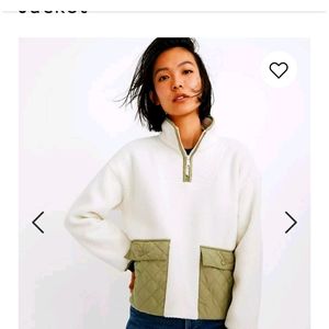 Madewell White and Olive Quilted Pocket Jacket